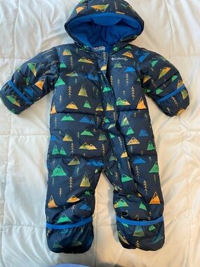 Columbia Navy Infant Mountain-Print Snowsuit with Green & Yellow Accents
